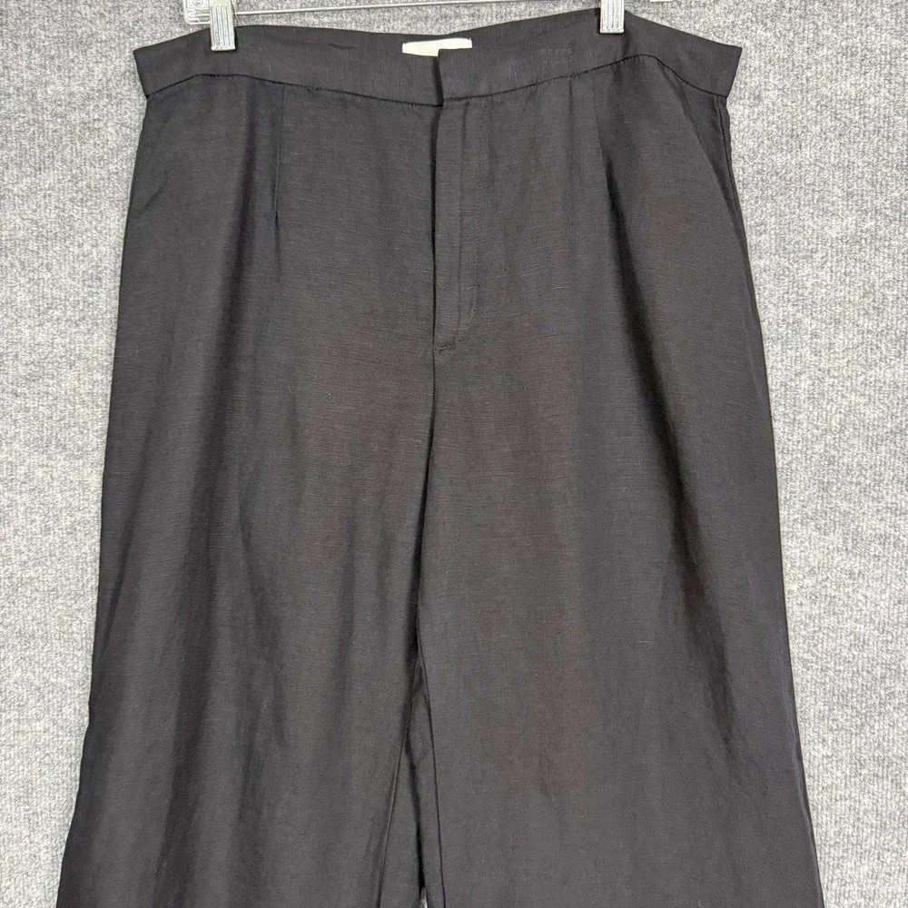 H&M Pants Women 14 Black Linen Blend Wide Leg Pleated Trousers High Rise‎ Beach